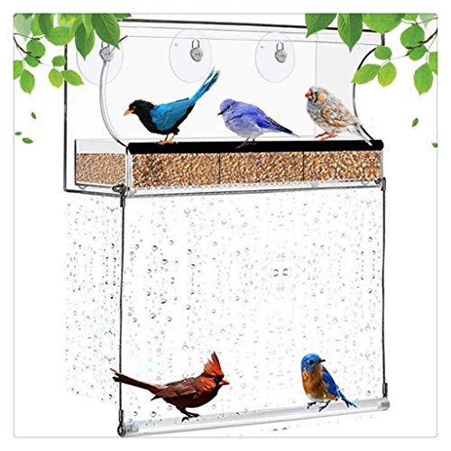 QWEQTYU Comedero para pájaros con Ventana, acrílico Transparente, Bandeja con Ventosa Fuerte, Colgante para jardín al Aire Libre, para observar y Agregar Alimentos, comedero útil