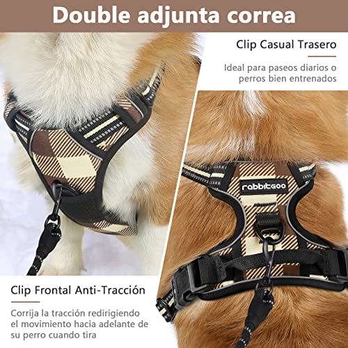 rabbitgoo Arnes Perro Grande Mediano Pequeño Arnés Pecho Antitirones Perros Coche con Linea Reflectante Cómodo Transpirable Chaleco Acolchado Ajustable para Adiesreamiento,Cudros Escoceses Amarillo XL