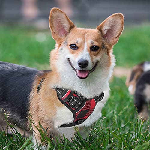 rabbitgoo Arnes Perro Grande Mediano Pequeño Arnés Pecho Antitirones Perros Coche con Lineas Reflectantes Cómodo Transpirable Chaleco Acolchado Ajustable para Adiesreamiento,Cudros Escoceses Rojos S