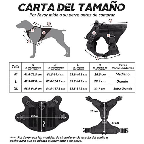 rabbitgoo Arnes Perro Grande No-Pull Arnes Perro Antitirones Técnica de Malla Transpirable Chaleco para Entrenamiento con 2 Anillos Ajustable con Técnica Molle para Entrenar Caminar Cazar Negro XL