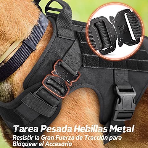 rabbitgoo Arnes Perro Grande No-Pull Arnes Perro Antitirones Técnica de Malla Transpirable Chaleco para Entrenamiento con 2 Anillos Ajustable con Técnica Molle para Entrenar Caminar Cazar Negro L