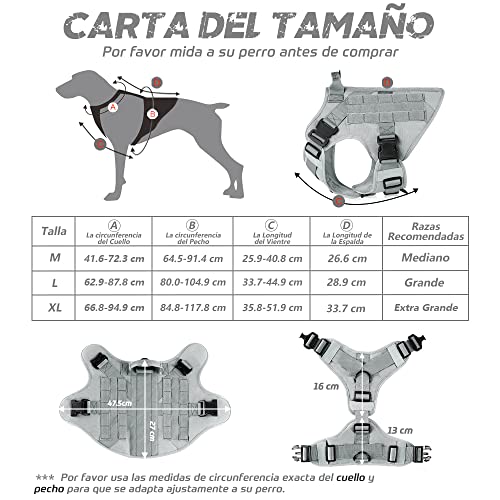 rabbitgoo Arnes Perro Grande No-Pull Arnes Perro Antitirones Técnica de Malla Transpirable Chaleco para Entrenamiento con 2 Anillos Ajustable con Técnica Molle para Entrenar Caminar Cazar Gris L