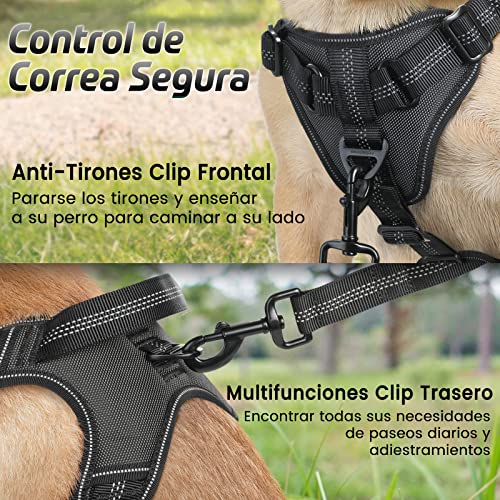 rabbitgoo Arnes Perros Arnés Chaleco Antitirones para Perros Grandes y Medianos con Correas Elásticas para Absorber Golpes Ajustable para Caminar con Asa de Fácil Control Reflectante, Negro XL