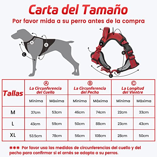 rabbitgoo Arnes Perros Arnés Chaleco Antitirones para Perros Grandes y Medianos con Correas Elásticas para Absorber Golpes Ajustable para Caminar con Asa de Fácil Control Reflectante, Rojo M