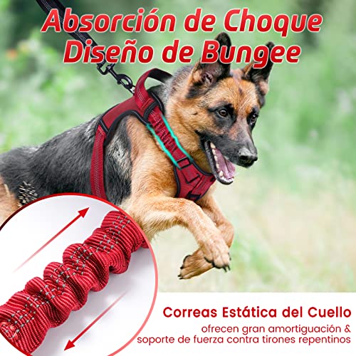 rabbitgoo Arnes Perros Arnés Chaleco Antitirones para Perros Grandes y Medianos con Correas Elásticas para Absorber Golpes Ajustable para Caminar con Asa de Fácil Control Reflectante, Rojo M