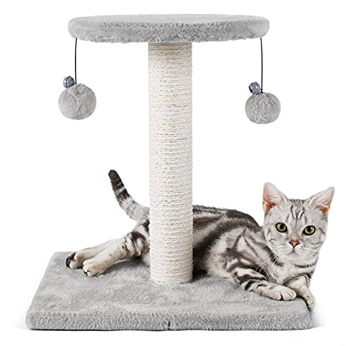 rabbitgoo Rascador para Gatos, Poste Rascador para Gatos Altura 43CM, Torre para Gatos con Percha de Sisal y Felpa Bola Juguete Colgante, Árbol rascador para Gatos Escalar & Descansar, 40X40X43CM Gris