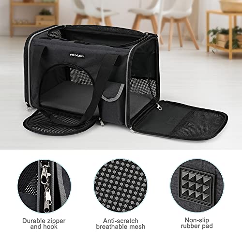 rabbitgoo Transportin Gato Perro Transportín Lavable Plegable Bolsa Transportin Transpirable con Colchón Suave Portador de Viaje con Correa de Hombro Ajustable 42x27x27cm Negra (Máximo 6kg)