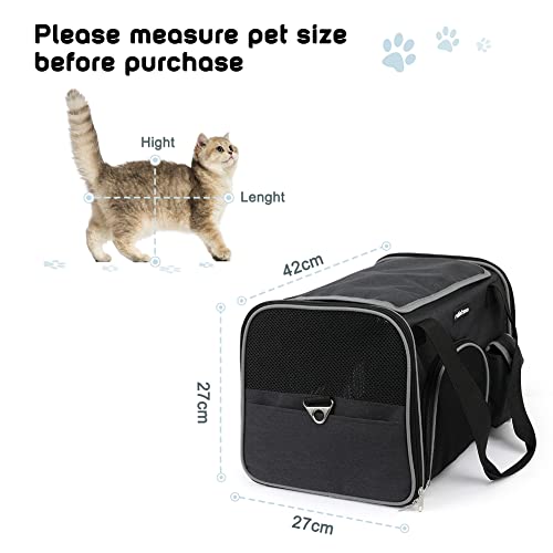 rabbitgoo Transportin Gato Perro Transportín Lavable Plegable Bolsa Transportin Transpirable con Colchón Suave Portador de Viaje con Correa de Hombro Ajustable 42x27x27cm Negra (Máximo 6kg)