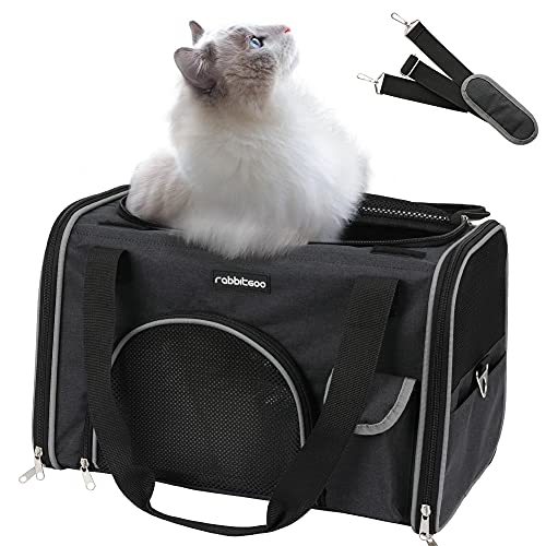 rabbitgoo Transportin Gato Perro Transportín Lavable Plegable Bolsa Transportin Transpirable con Colchón Suave Portador de Viaje con Correa de Hombro Ajustable 42x27x27cm Negra (Máximo 6kg)