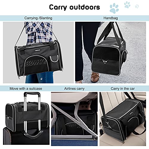 rabbitgoo Transportin Gato Perro Transportín Lavable Plegable Bolsa Transportin Transpirable con Colchón Suave Portador de Viaje con Correa de Hombro Ajustable 42x27x27cm Negra (Máximo 6kg)