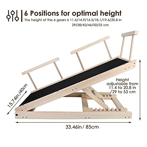 Rampa de acceso de seguridad para perros, plegable, escaleras, escaleras de madera, altura ajustable de 29 a 53 cm, para 100 libras, con alfombrilla antideslizante para coche, cama y sofá (madera)