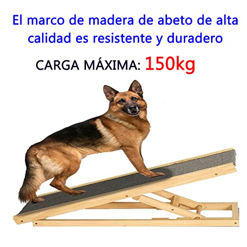 Rampa para Perros Cama Alta con Antideslizante de la Alfombra y 2 Escalones Regulables en Altura Escalera Perro Coche - Hacer de Madera de Abeto Rampa Plegable Coche Perro para Coche, Sofá, Cama