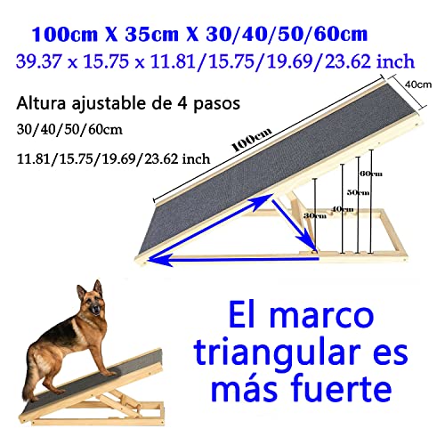 Rampa para Perros Cama Alta con Antideslizante de la Alfombra y 2 Escalones Regulables en Altura Escalera Perro Coche - Hacer de Madera de Abeto Rampa Plegable Coche Perro para Coche, Sofá, Cama