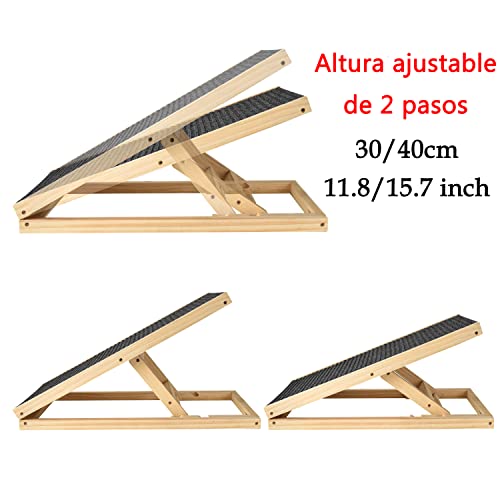 Rampa para Perros Cama Alta con Antideslizante de la Alfombra y 2 Escalones Regulables en Altura Escalera Perro Coche - Hacer de Madera de Abeto Rampa Plegable Coche Perro para Coche, Sofá, Cama