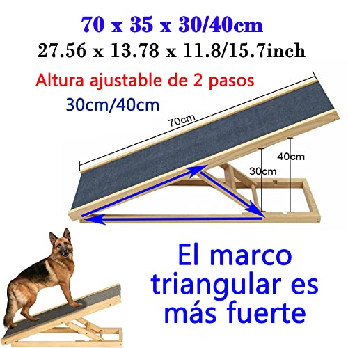 Rampa para Perros con Antideslizante de la Alfombra y 4 Escalones Regulables en Altura Escalera Perro Grande - Hacer de Madera de Abeto Rampa Plegable Portatil para Coche Sofá Cama, Carga Máxima 150kg