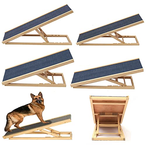 Rampa para Perros Plegable con 4 Escalones Regulables en Altura - 30/40/50/60cm Escalera Perro - Hacer de Madera de Abeto con Antideslizante de la Alfombra Rampa de Coche de Madera, Carga Máxima 150kg