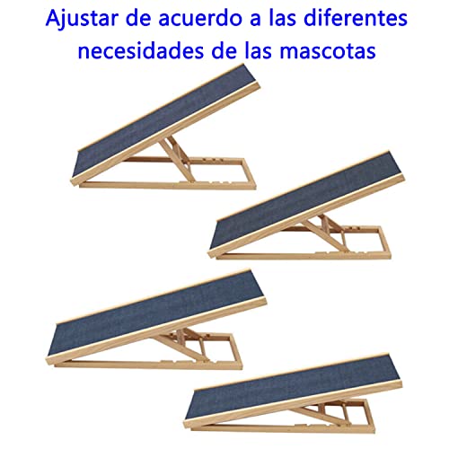 Rampa para Perros Plegable con 4 Escalones Regulables en Altura - 30/40/50/60cm Escalera Perro - Hacer de Madera de Abeto con Antideslizante de la Alfombra Rampa de Coche de Madera, Carga Máxima 150kg