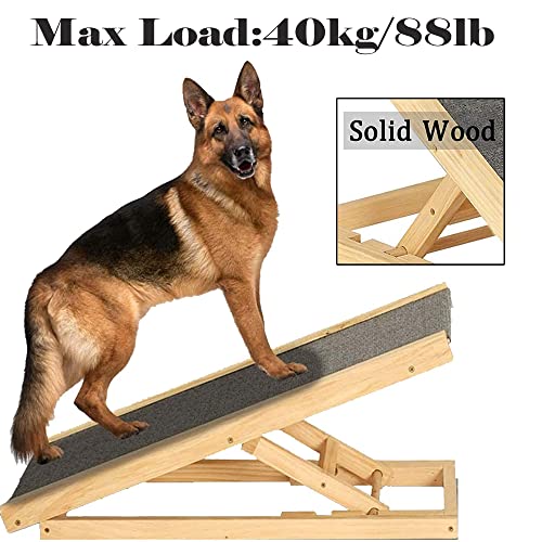 Rampa para Perros y Gatos, 30-60 cm Rampa para Mascotas Ajustables en Altura, Antideslizante Escaleras para Perros Plegables sin Ensamblaje para Coche, Cama y Sofá (Madera)