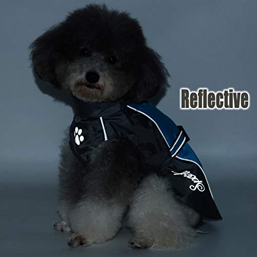 Ranphy Impermeable para Perros Tiras Reflectivas Chubasquero Transpirable Ropa Seguras Jacket Abrigo Chaqueta para Lluvia Medianos Perro de Raza Grande, Mascotas Ropaje Azul 5XL