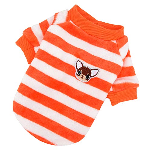 Ranphy Perro Pequeño Suéter De Terciopelo Abrigo Invierno Cálido Rayas Cachorro Chaqueta Ropa De Lana Jersey Traje Suave Pijama De Dos Piernas Ropa Chihuahua Yorkshire Terrier Jumper Ropa Naranja S