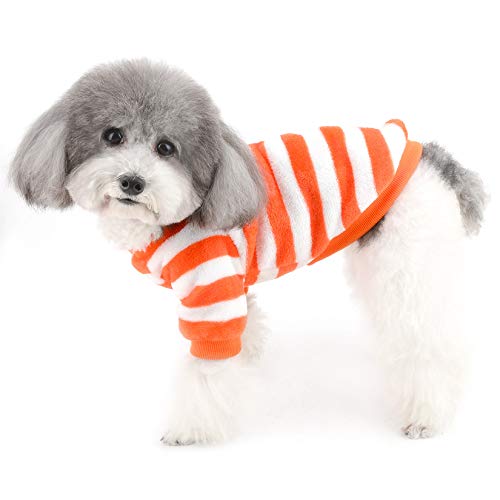 Ranphy Perro Pequeño Suéter De Terciopelo Abrigo Invierno Cálido Rayas Cachorro Chaqueta Ropa De Lana Jersey Traje Suave Pijama De Dos Piernas Ropa Chihuahua Yorkshire Terrier Jumper Ropa Naranja S