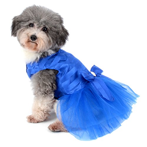 Ranphy Vestido de princesa a rayas con lazo para perro pequeño/gato niña tul tutú falda cachorro ropa azul L