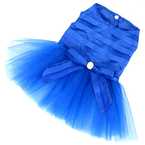 Ranphy Vestido de princesa a rayas con lazo para perro pequeño/gato niña tul tutú falda cachorro ropa azul L