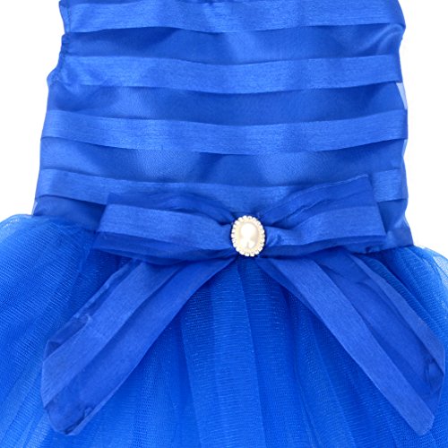 Ranphy Vestido de princesa a rayas con lazo para perro pequeño/gato niña tul tutú falda cachorro ropa azul L