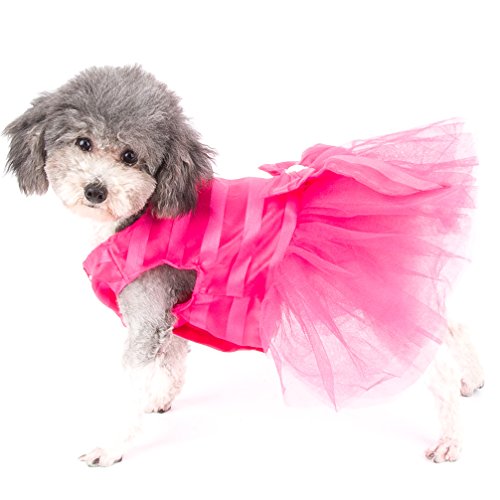 Ranphy Vestido de princesa a rayas con lazo para perro pequeño/gato niña tutú falda cachorro ropa rosa L