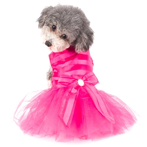 Ranphy Vestido de princesa a rayas con lazo para perro pequeño/gato niña tutú falda cachorro ropa rosa L