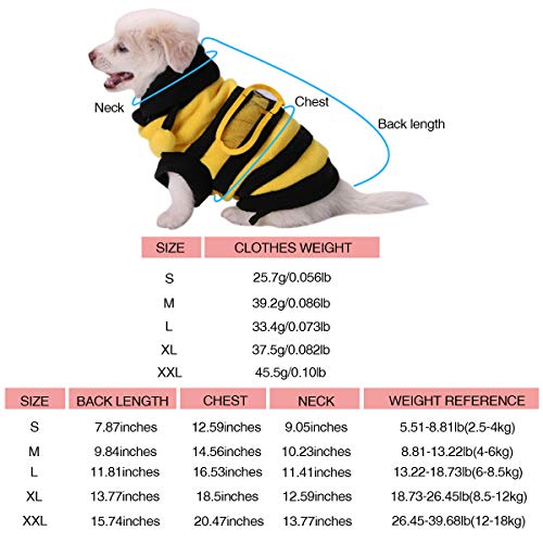 Ranvi Disfraz de Abeja para Perros, Lindas Sudaderas con Capucha para Mascotas, Ropa para Cachorros, Gato, abejorro para Perros pequeños y medianos(L)