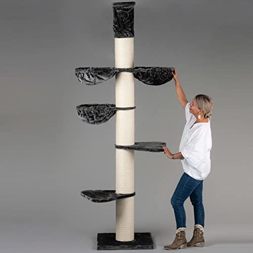 Rascador para gatos grandes Maine Coon Tower PLUS Gris oscuro Hasta el altura de Techo Alto de seulo alturo arbol xxl gato gigante sisal muebles sofa casa casita torre Árboles rascadores