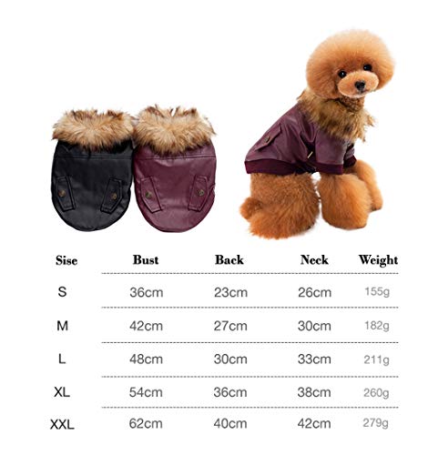 RC GearPro Abrigos de Cuero para Perros Abrigo Impermeable de Invierno para Perros Chaqueta para Cachorros Cuello de Piel Abrigo Grueso y cálido para Perros pequeños a medianos (M, Wine Red)