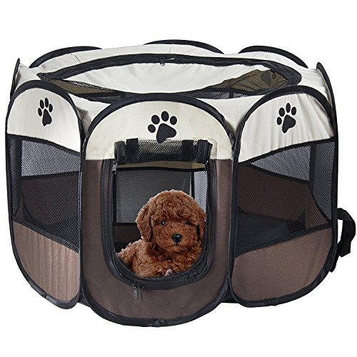 REAYOU Pet Portátil Plegable Playpen Portable Pet House, Carpa Plegable Casa para Dog Cat Puppy Exercise 8-Panel Kennel Mesh Shade Cover Interior/Exterior Carpa Valla para Perros Gatos (M)