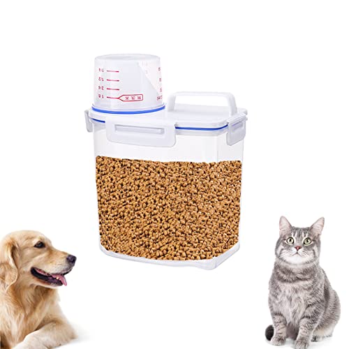 recipiente de comida para mascotas 2 L,Mascota Comida Almacenamiento Contenedor Hermético 900g/2L,hermética, Transparente con Tapa,con taza medidora ,para Perros y Gatos (18x11.5x22.5cm)