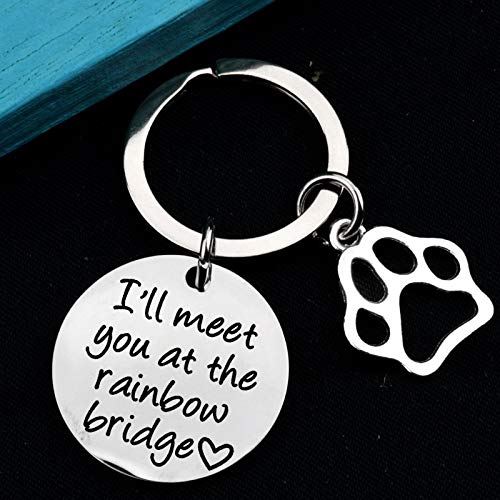 Regalo conmemorativo para la pérdida de mascotas – I 'll Meet You en el puente del arco iris huellas de huellas de huella llavero regalo de recuerdo de mascotas para perros y gatos