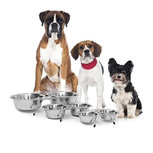 Relaxdays Feeding Bowl Set Comedero Doble para Perros y Gatos, Plateado, 19x35x8.5 cm