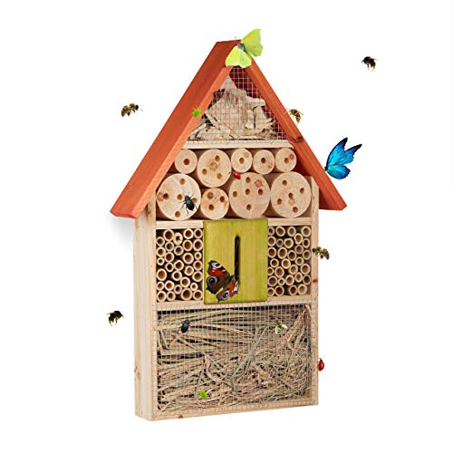 Relaxdays Insektenhotel für Schmetterlinge, Käfer, Bienenhaus Zum Aufhängen, Balkon Casa para Insectos, Naranja, 7x31x48.5 cm