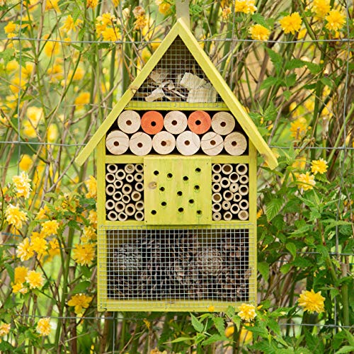 Relaxdays Insektenhotel Wildbienen, Marienkäfer, Florfliegen für Balkon, Garten Casa para Insectos, Verde, 7x27.5x40 cm