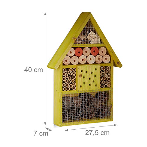 Relaxdays Insektenhotel Wildbienen, Marienkäfer, Florfliegen für Balkon, Garten Casa para Insectos, Verde, 7x27.5x40 cm