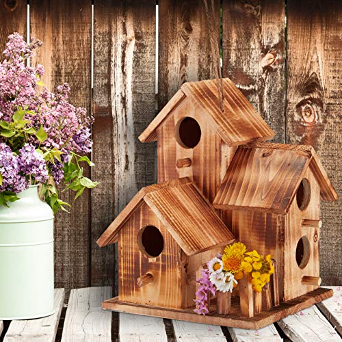 Relaxdays Vogelhaus Pajarera para Colgar, balcón, terraza, jardín, Madera cocida, Nido Decorativo, HBT 34 x 20 x 19 cm, Color Natural, Naturaleza