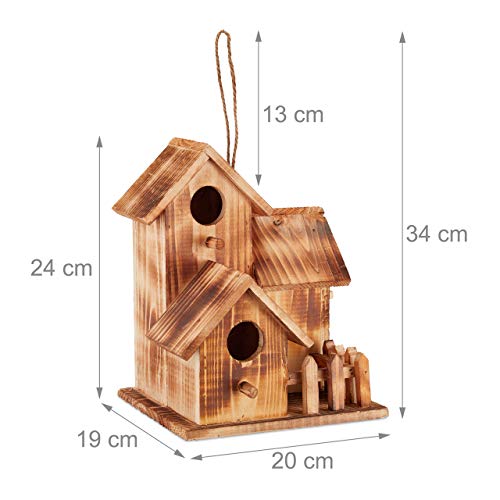 Relaxdays Vogelhaus Pajarera para Colgar, balcón, terraza, jardín, Madera cocida, Nido Decorativo, HBT 34 x 20 x 19 cm, Color Natural, Naturaleza