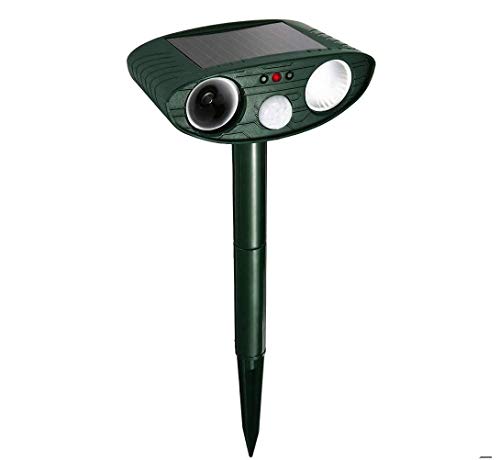 Repelente para animales, repelente de gato, ultrasónico con energía solar, caza, topo, luz LED, impermeable, detector de movimiento, anti perro, gato, palomas, ardilla, aves, jardín, patio, campo