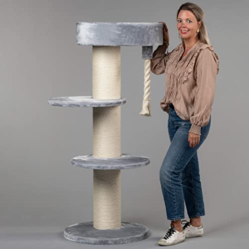 RHRQuality Árbol rascador grande para gatos estable XXL Maine Coon Sleeper gris claro para gatos grandes de Maine Coon, árbol para gatos pesados, trepar y rascar muebles gruesos