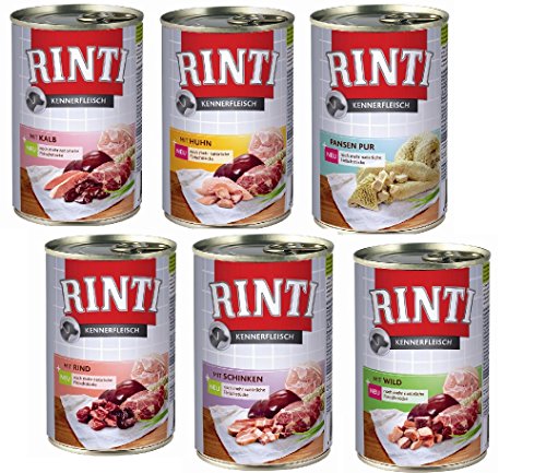 Rinti iniciados Carne 60 x 400 g (6 x Ternera, jamón, vacuno, pansen, pollo, Wild, Pute, cordero, Reno y pato)