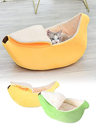 RNSUNH Bonita cama de plátano para gatos, cálido y suave, sofá para dormir jugando descanso, adorables suministros para mascotas para gatos, gatitos, cachorros, perros, cama, L