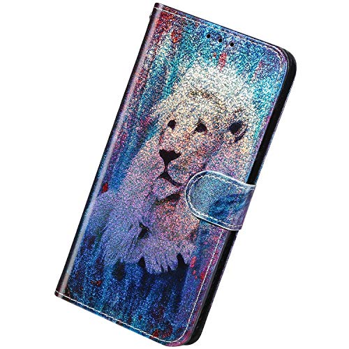 Robinsoni Funda Compatible con Samsung Galaxy S9 Plus Funda Libro Billetera Funda Reflejo de Luz Cuero Funda Animal Impreso Cartera en Silicone Funda Flip Brillar Lujo Vistoso 360 Grados Funda León