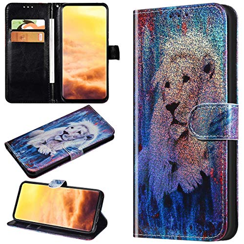 Robinsoni Funda Compatible con Samsung Galaxy S9 Plus Funda Libro Billetera Funda Reflejo de Luz Cuero Funda Animal Impreso Cartera en Silicone Funda Flip Brillar Lujo Vistoso 360 Grados Funda León