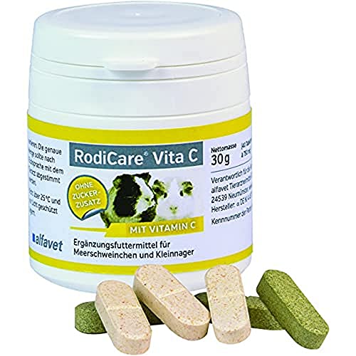 RodiCare®Vita C Unidad : 30 g Complemento alimenticio para cobayas y pequeños Clavos, Vitamina C deliciosos Comprimidos con Sabor a perejil o Zanahoria, Aprox. 40 MG de Vitamina C por Pastilla.