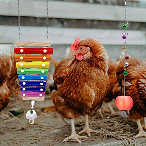 Roliafeesy 3 Unids Pollo Pájaro Juguetes Pollo Xylófono Juguetes Gallinero Copero de Madera Soporte Swing Escalera Escalera Vegetal Cuelga Alimentador para Loros Pollo Meroglete